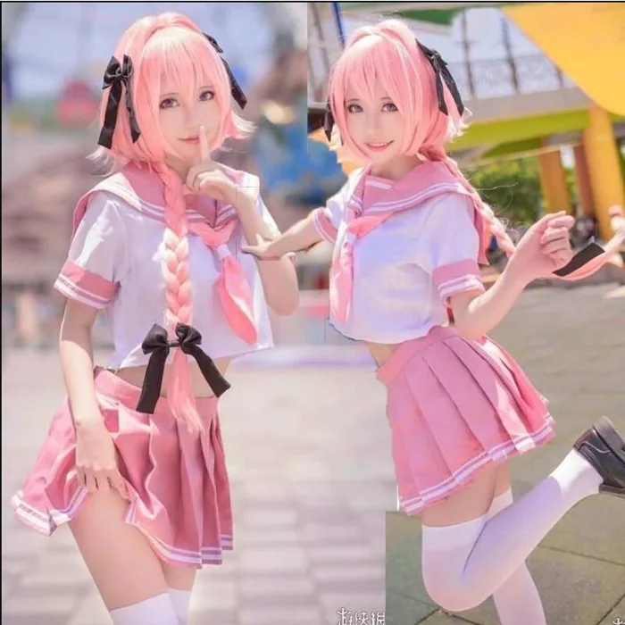 Anime fate apocrypha astolfo cosplay trang phục phụ nữ cô gái nhật bản đồng  phục học sinh jk sailor suit màu hồng dài bím tóc tóc giả và trang phục