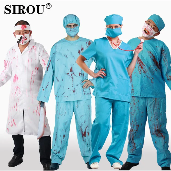 Trang phục bác sĩ / bác sĩ kinh dị Halloween – đồ cosplay bác sĩ phẫu thuật  nam nữ, vải mềm thoáng mát, hóa trang y tá b