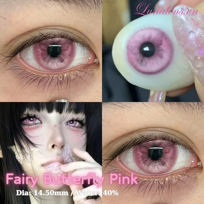 [SẴN] MỘT ĐÔI KÍNH ÁP TRÒNG MÀU HỒNG 14.50mm FAIRY BUTTERFLY PINK ÊM MỀM ĐỦ  ĐỘ CẬN LỆCH COSPLAY CHỤP ẢNH CONCEPT ĐI CHƠI