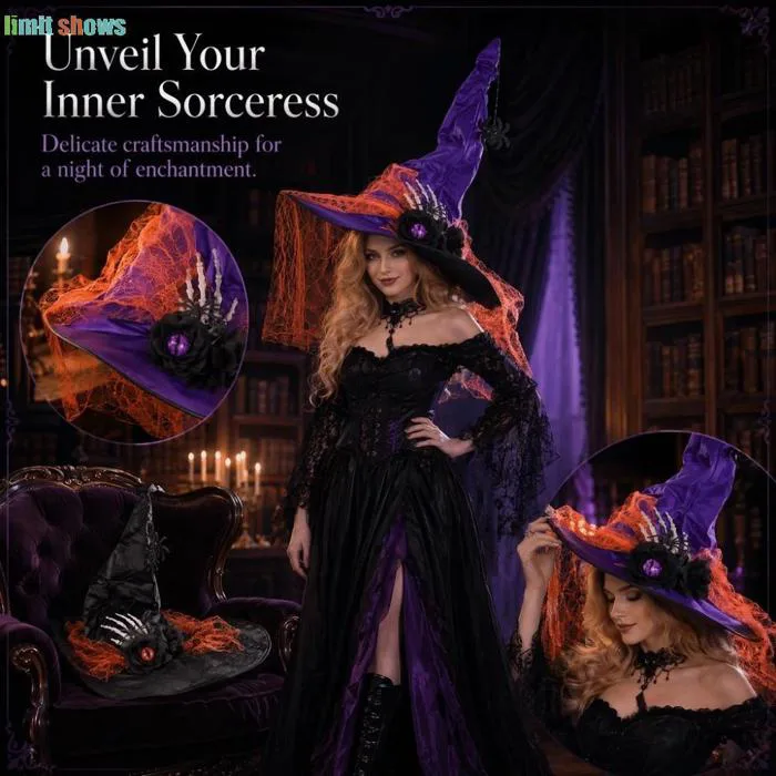 GIỚI HẠN HIỂN THỊ Mũ Halloween, Nhãn Cầu Hoa Ren Mũ Phù Thủy, Gothic  Cosplay Mặt Dây Chuyền Nhện Đạo Cụ Ảnh Phù Thủy Mũ Đảng