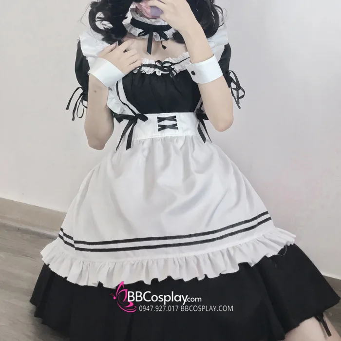 Thuê Đồ Nàng Hầu Maid Tay Phồng Kèm Tạp Dề Nơ Đáng Yêu - Màu Đen - Giá tốt