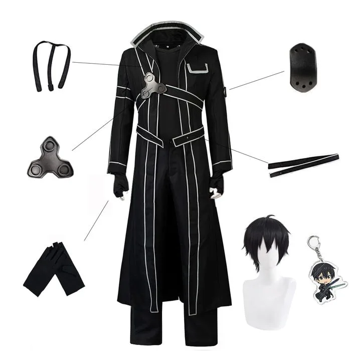 Mua HNZQE Men's Anime Kirito Cosplay Costume Black Jacket Long Cloak Suit  Full Set Halloween Outfit with Wig for Women trên Amazon Mỹ chính hãng 2026  | Fado