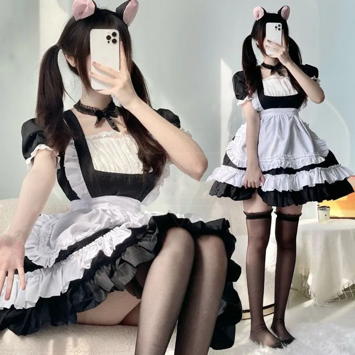🔥Sẵn - Kèm Ảnh Thật ] Che Tên, Sét Váy Hầu Loli Cosplay Nữ Kèm Tất |  Shopee Việt Nam