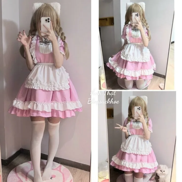 🔥Sẵn - Kèm Ảnh Thật ] Che Tên, Sét Váy Hầu Loli Cosplay Nữ Kèm Tất |  Shopee Việt Nam