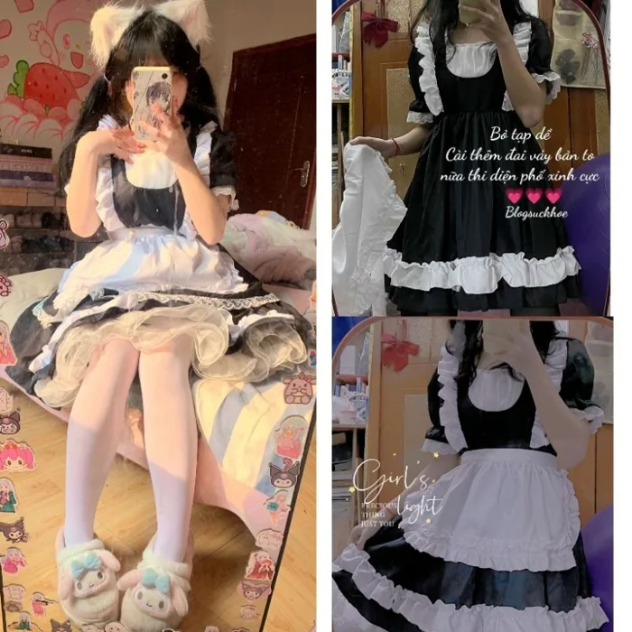 🔥Sẵn - Kèm Ảnh Thật ] Che Tên, Sét Váy Hầu Loli Cosplay Nữ Kèm Tất |  Shopee Việt Nam
