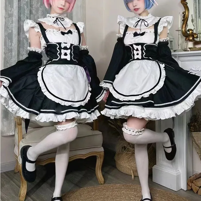 R RE: Zero-Starting Life in Another World Ram Rem cosplay Trang Phục Gothic Người Giúp Việc Trang Phục Trọn Bộ Với Tóc Giả | Shopee Việt Nam
