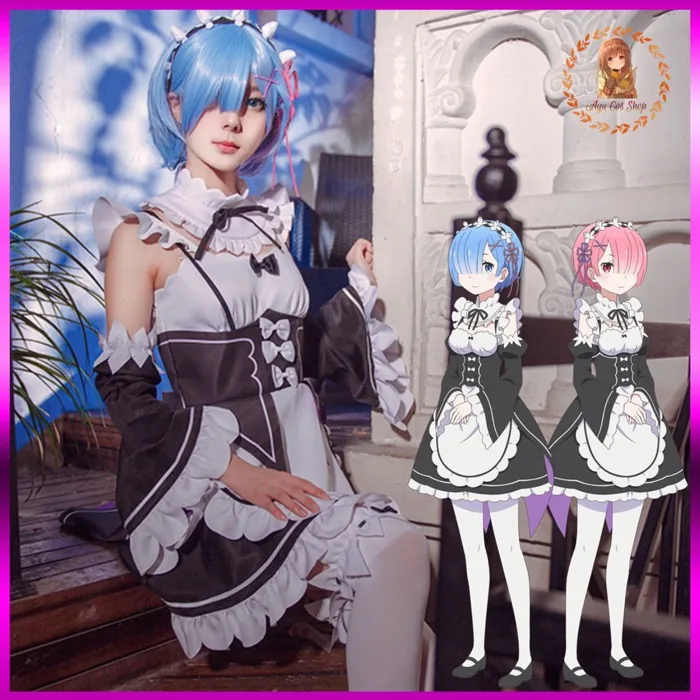 Có sẵn] Set đồ cosplay Ram Rem re:zero hầu gái váy maid | Shopee Việt Nam