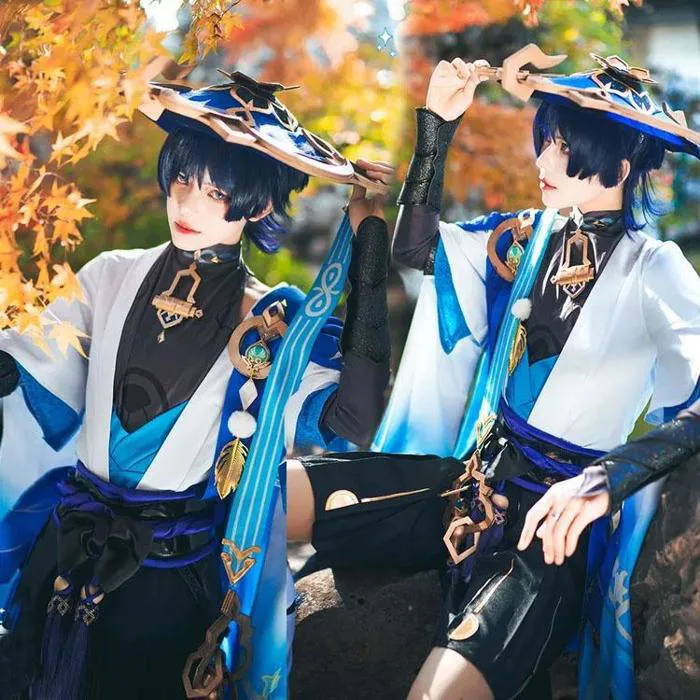 Genshin Impact Wanderer Scaramouche Cosplay Costume Balladeer Hat Wig Full  Suits | eBay