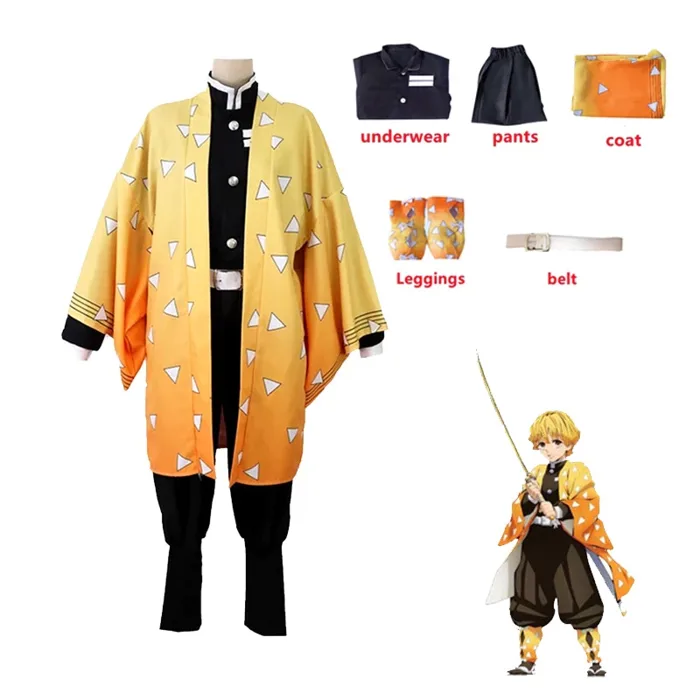 Demon Slayer Agatsuma Zenitsu Cosplay Costume Anime Kimetsu No Yaiba Zenitsu  Wig Người lớn Trẻ em Kimono | Shopee Việt Nam