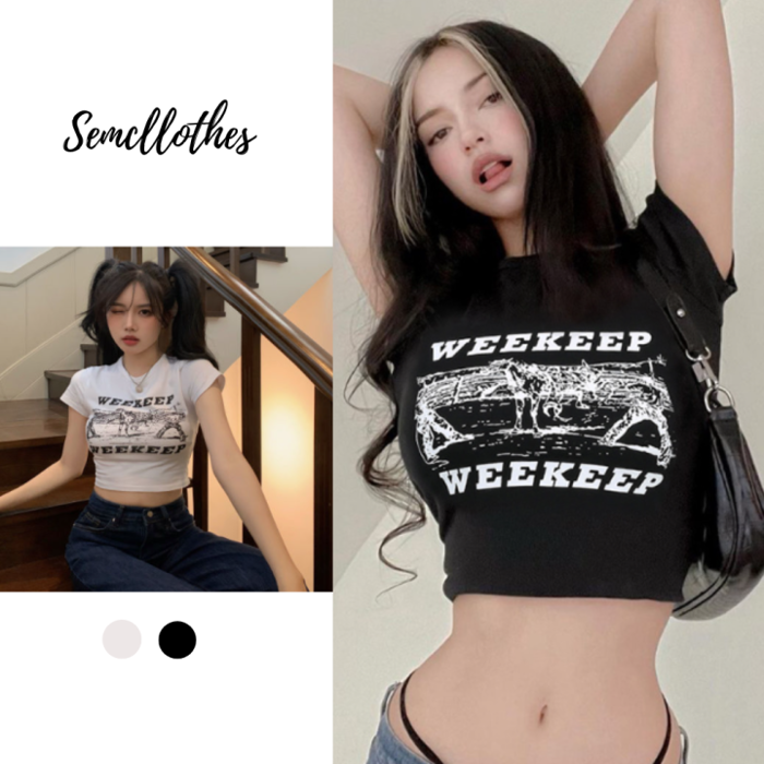 Áo croptop nữ áo thun ngắn tay ôm body in chữ WEEKEEP cá tính hình cuối ảnh thật Semclothes a028 | Lazada Việt Nam