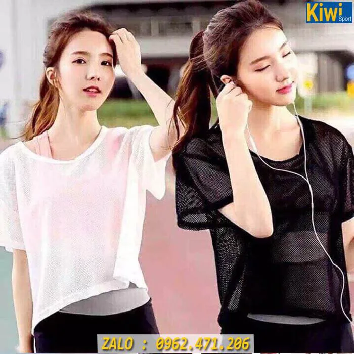 Áo Croptop Lưới Tập Gym Nữ Siêu Xinh, 2 Màu Đen - Trắng | KiwiSport.vn