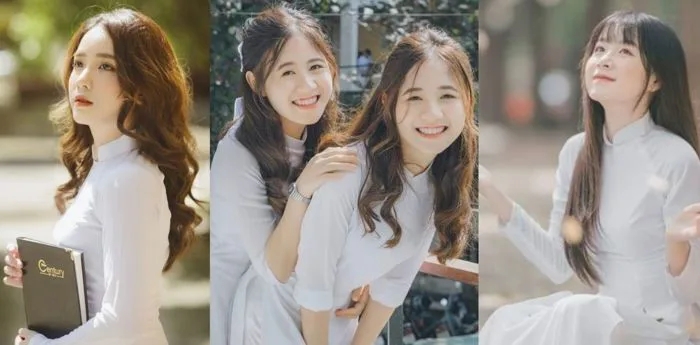 99+ Kiểu tạo dáng chụp ảnh kỷ yếu áo dài trắng xinh lung linh