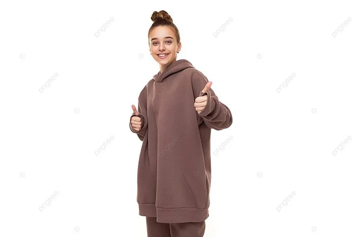 Cô Gái Xinh đẹp Mặc áo Hoodie Màu Nâu Với Búi Tóc Và Ngón Tay Trên Nền  Trắng Hình Chụp Và Hình ảnh Để Tải Về Miễn Phí - Pngtree