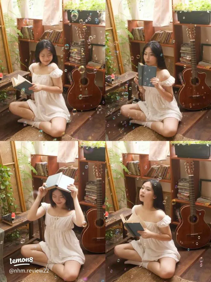Gợi ý tạo vibe thơ mộng như nàng thơ: váy trắng, sách và bong bóng xà phòng