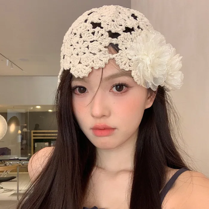 🌸 Mũ Len Beanie Nữ Gắn Hoa Ren – Mũ Len Móc Phong Cách Hàn Quốc, Đội Đi  Biển Chụp Ảnh Siêu Xinh