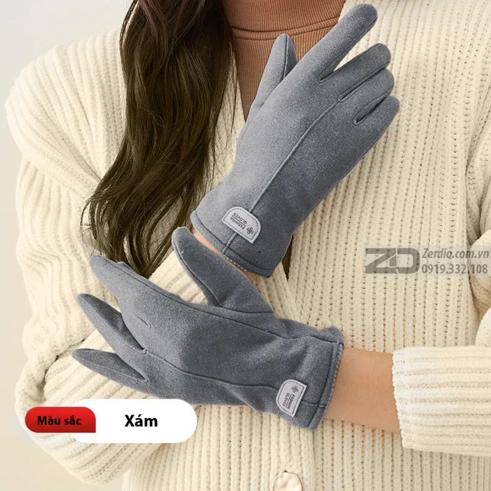 Găng Tay Nữ Mùa Đông Woodonble GTN07 Nhung Đức Cao Cấp - Zerdio