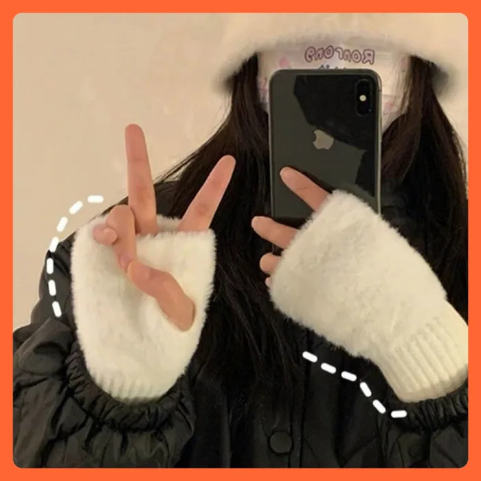 Găng tay lông trơn nữ hở ngón cute mềm ấm áp bao tay tiện lợi xinh đẹp đi  học đi chơi quà mùa đông
