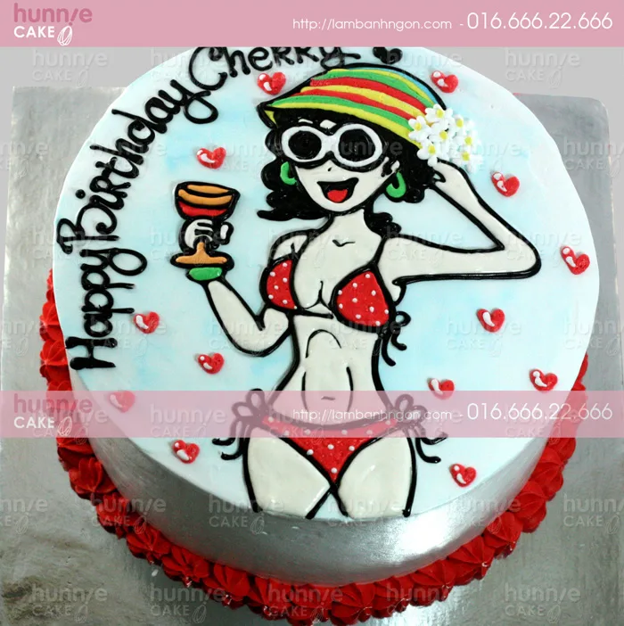 Bánh gato sinh nhật tặng các bạn gái vẽ hình hot girl bốc lửa mặc Bikini  3517 - Bánh sinh nhật, kỷ niệm