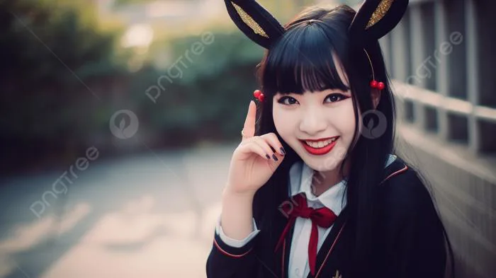 Cô Gái Mặc đồng Phục Học Sinh Với đôi Tai Thỏ đang Tạo Dáng Trên điện Thoại  Di động Ảnh Và Hình ảnh Để Tải Về Miễn Phí - Pngtree