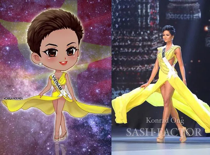 H'hen Niê lộ bộ ảnh chibi dễ thương khi chinh chiến tại Miss Universe