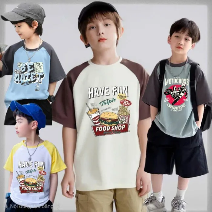 Áo Phông Bé Trai, Áo Thun Bé Trai 10-40kg Hình In cute, chất cotton 4 chiều đẹp (HÌNH Y ẢNH)