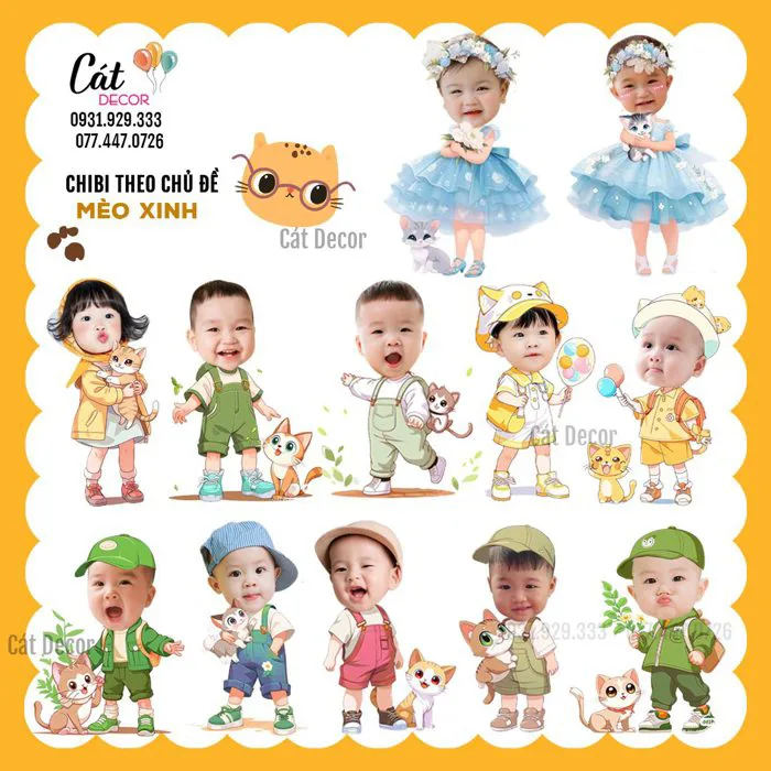 Set chibi tuổi Mèo bé trai - Cát Decor Trang trí Đà Nẵng