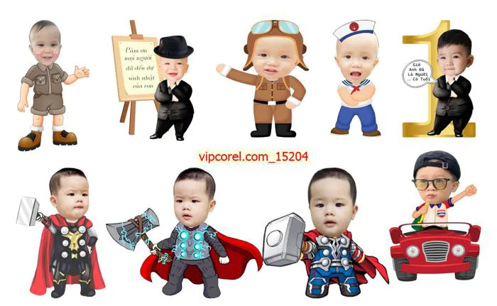 Mẫu Chibi trang trí sinhh nhật cho bé trai gép mặt | VIPcorel.com - Thư  viện mẫu thiết kế đồ họa CorelDRAW (CDR).