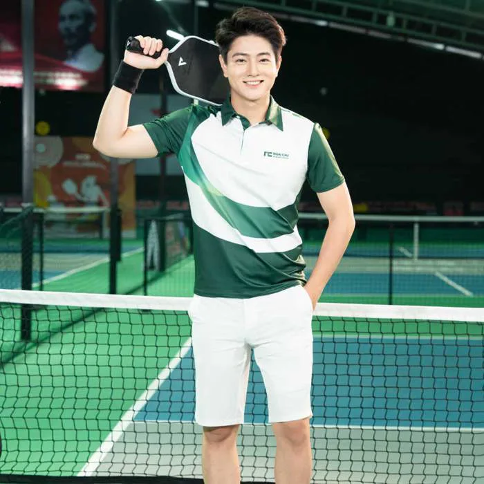 Mẫu áo đồng phục PickleBall nam nữ xanh lục phối trắng