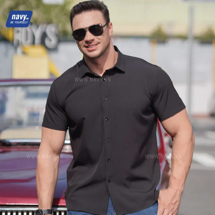 Áo Sơ Mi Đen Cho Nam Mập Tay Ngắn BS1810 | Hơn 10.000 Mẫu Quần Áo Big Size Nam Đẹp Từ 60kg-180kg - Navy.vn - Hơn 10.000 Mẫu Quần Áo Big Size