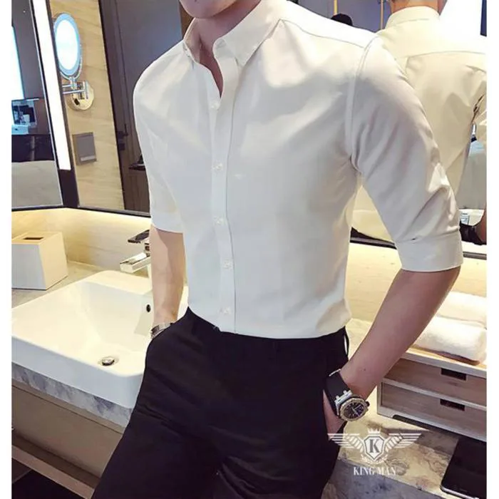 Aó sơ mi nam nữ tay dài - áo sơ mi học sinh trắng fom đẹp vải chéo co giãn  nhẹ sm1 Áo Sơ Mi Slim Fit Hàn Quốc Áo Sơ Mi