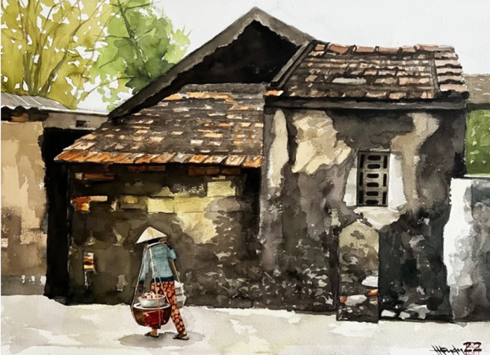Vẻ đẹp hiền hòa trong tranh màu nước của Hồng Quân