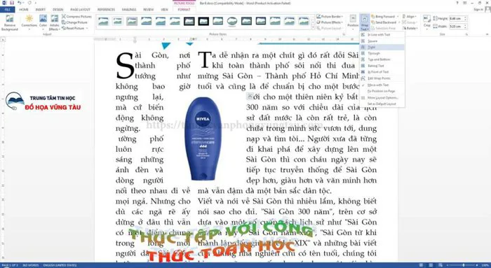 Cách chỉnh vị trí hình ảnh trong word - Trung Tâm Tin Học Trường Thịnh Vũng  Tàu